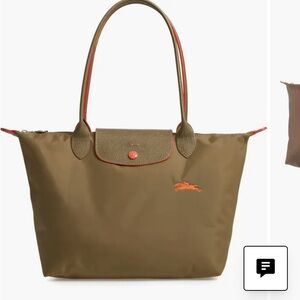 Longchamp Le Pliage Club Medium Tote - Kahki with Orange